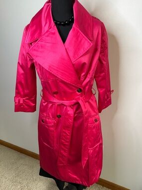 Marciano Pink Trench Coat NWT Belted Satin Statement Jacket M